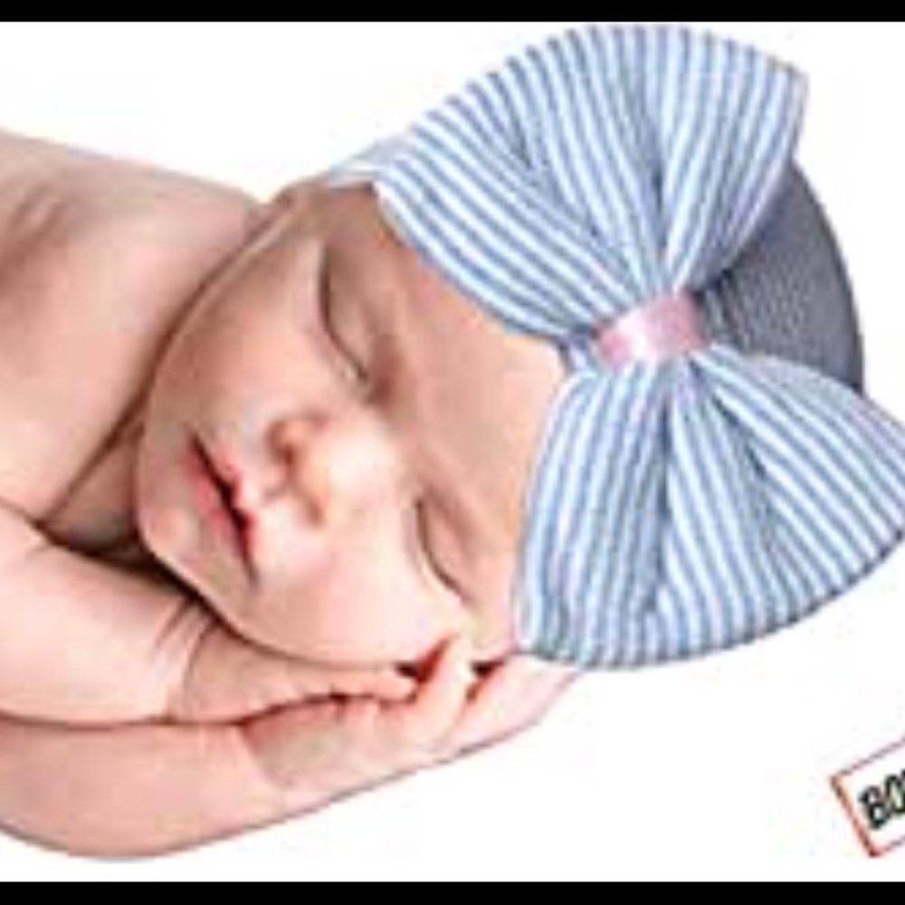 Newborn Baby Girl Big Bow Blue Pink Beanie Hat